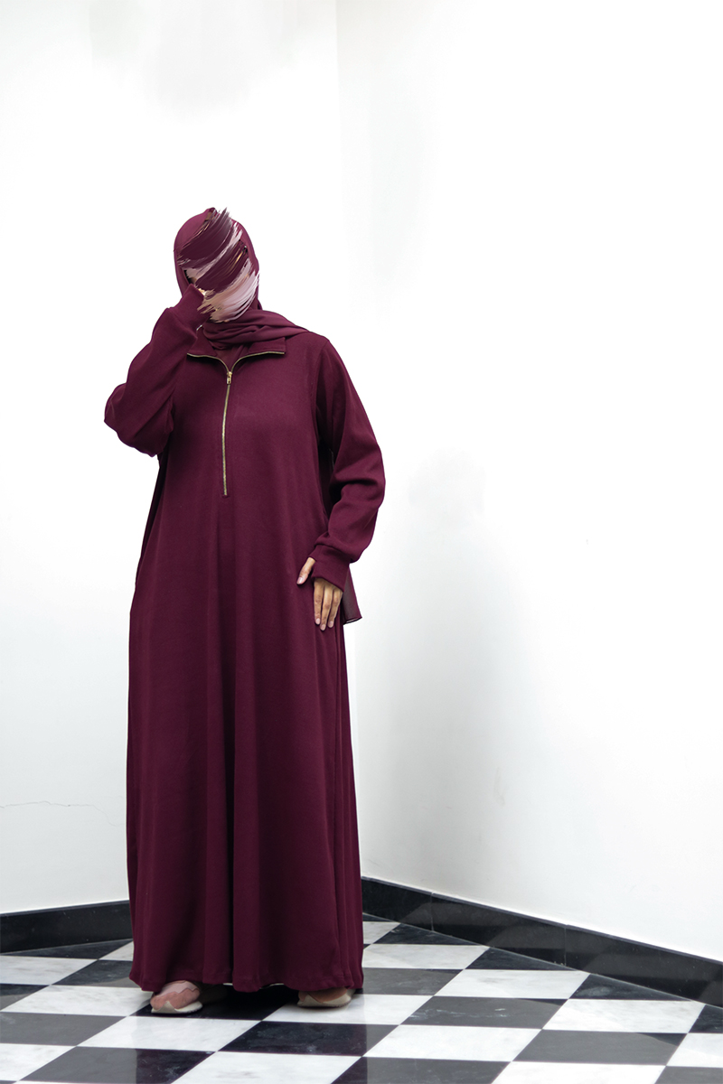 Burgundy Knit Abaya - Image 7