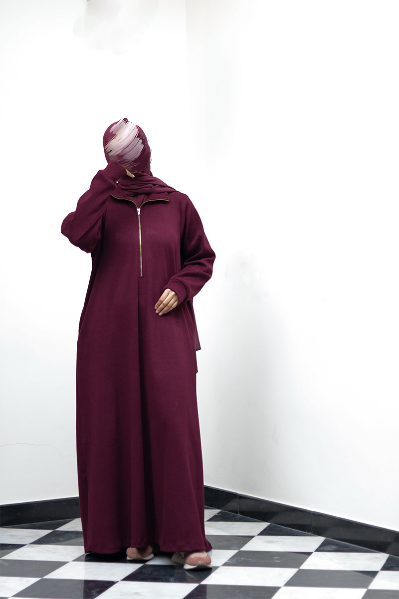 Burgundy Knit Abaya - Image 6