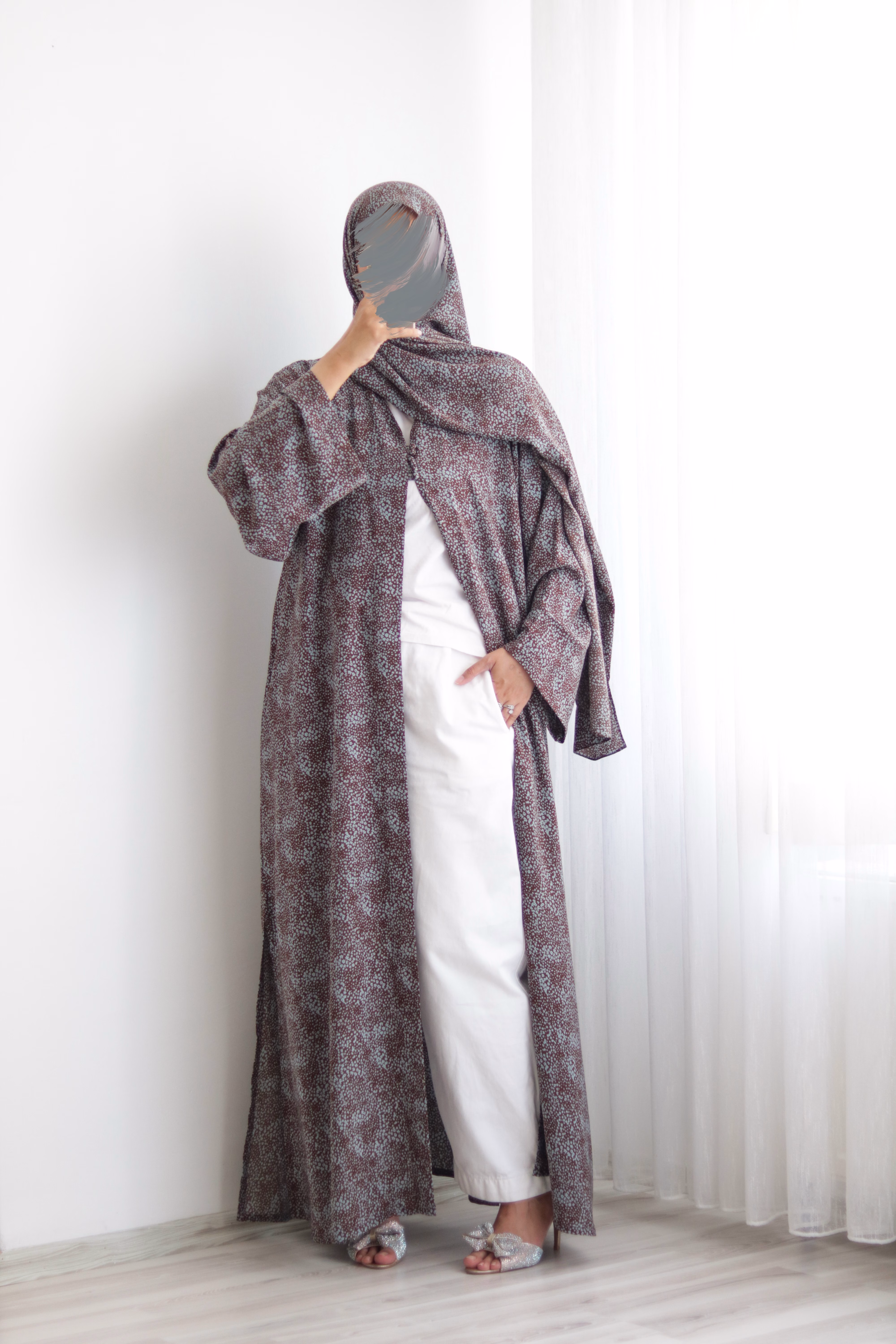 Choco Mint Floral Kimono Abaya - Image 2
