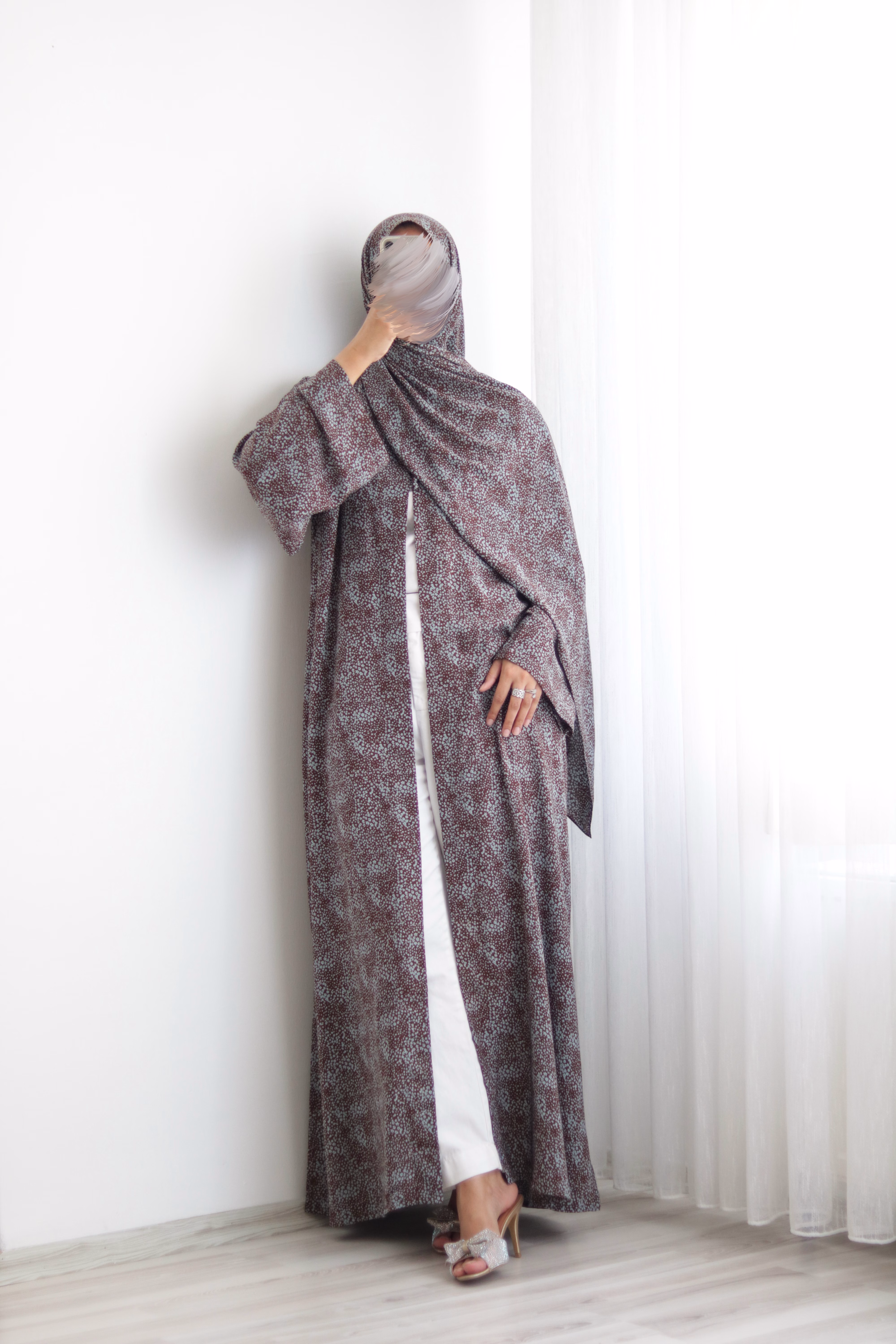 Choco Mint Floral Kimono Abaya - Image 8
