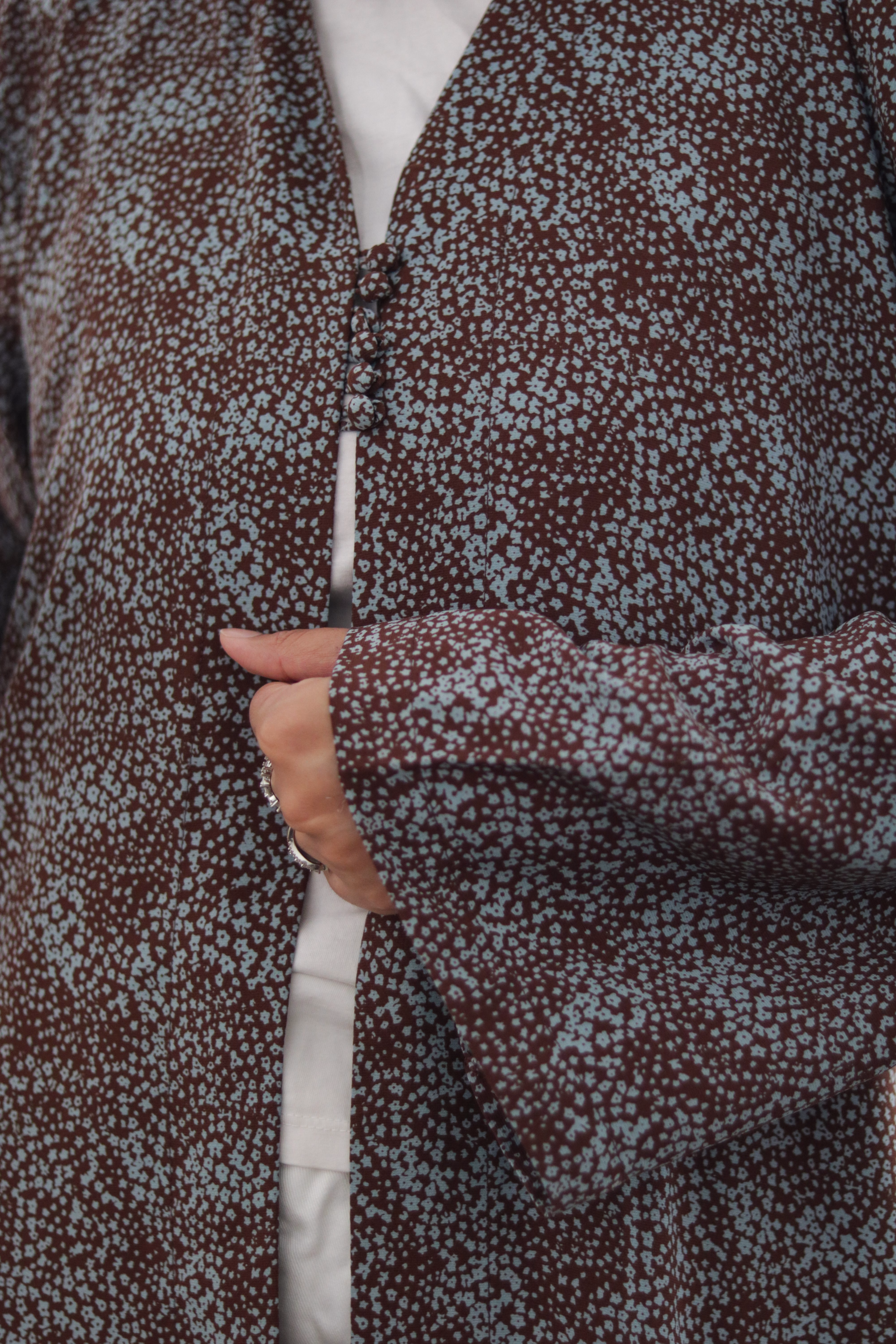 Choco Mint Floral Kimono Abaya - Image 3