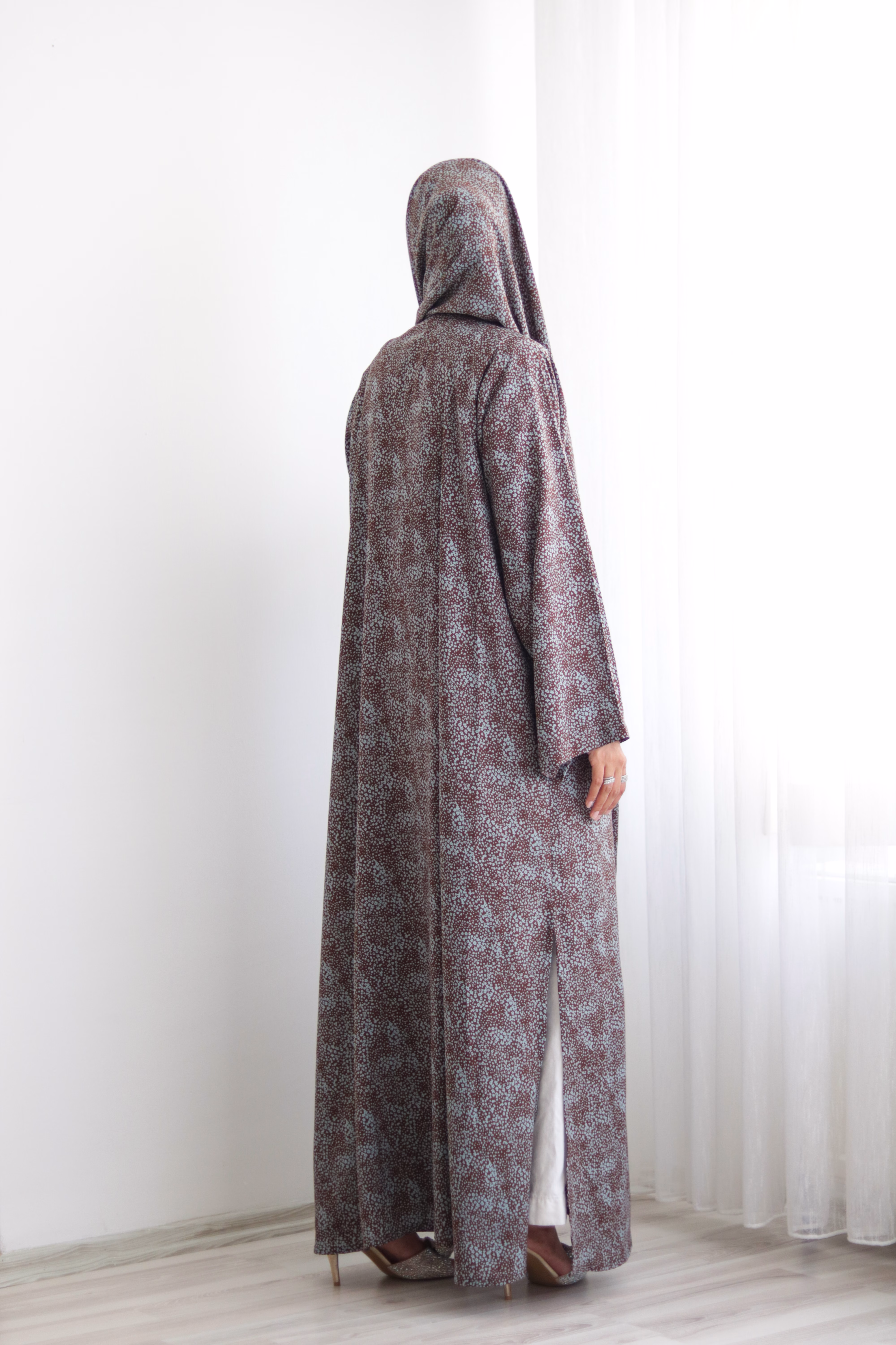 Choco Mint Floral Kimono Abaya - Image 4